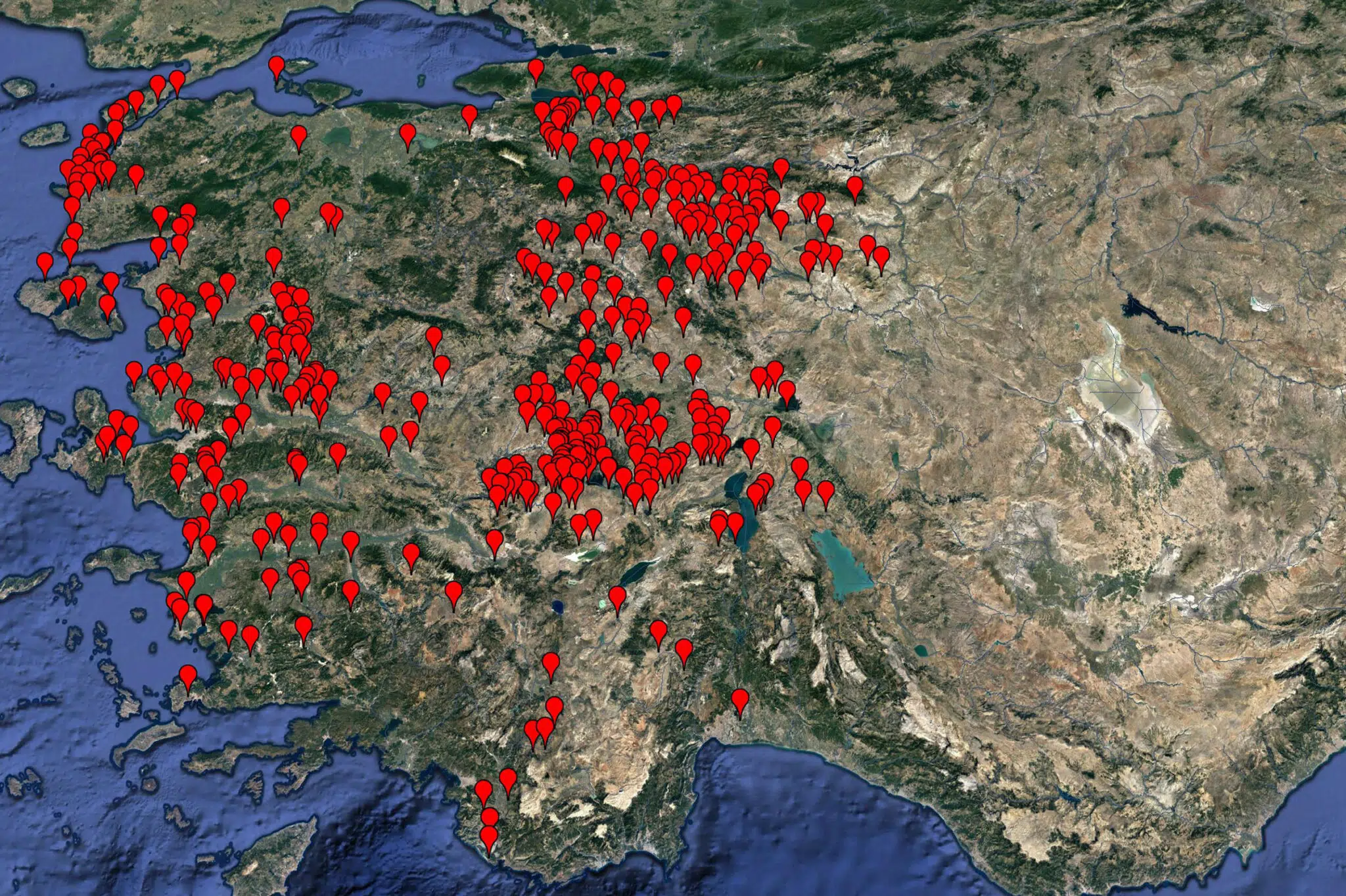 Google Earth image of Middle and Late Bronze Age settlement sites